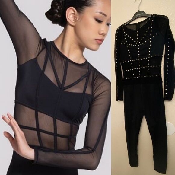 WEISSMAN Elite Dance Costume black caged unitard jumpsuit Intentions MT10574 MA - Picture 1 of 13